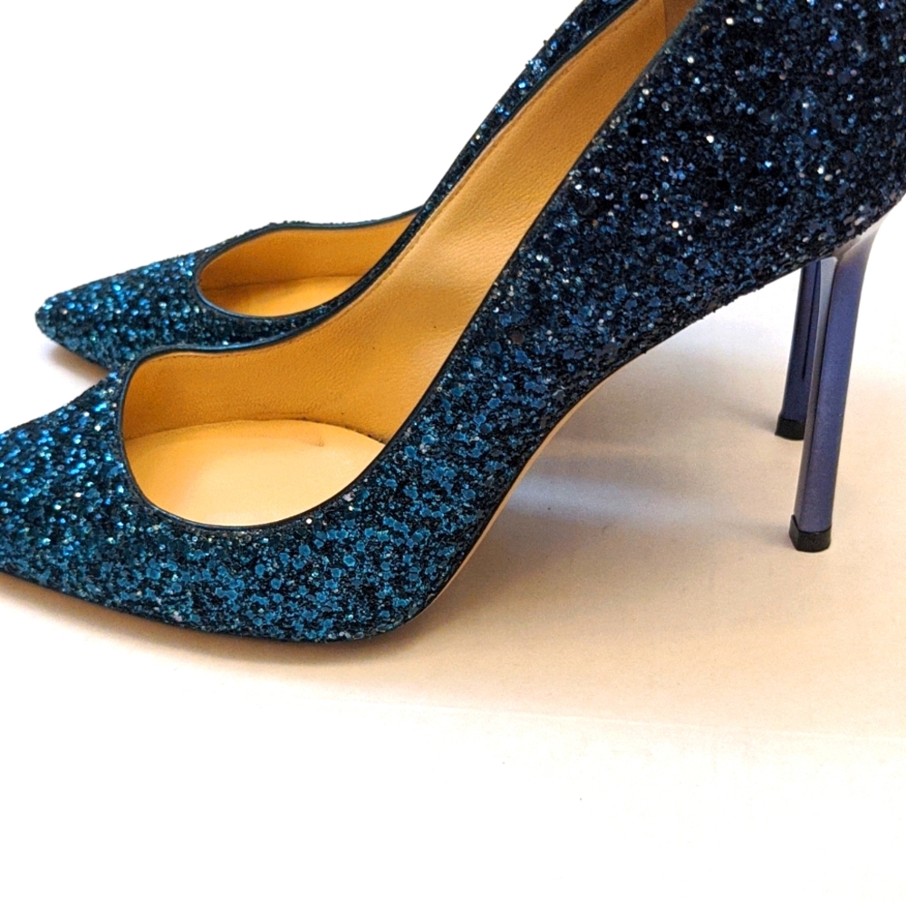 Jimmy Choo Teal Glitter Pointed Toe Pumps - Picture 7 of 10